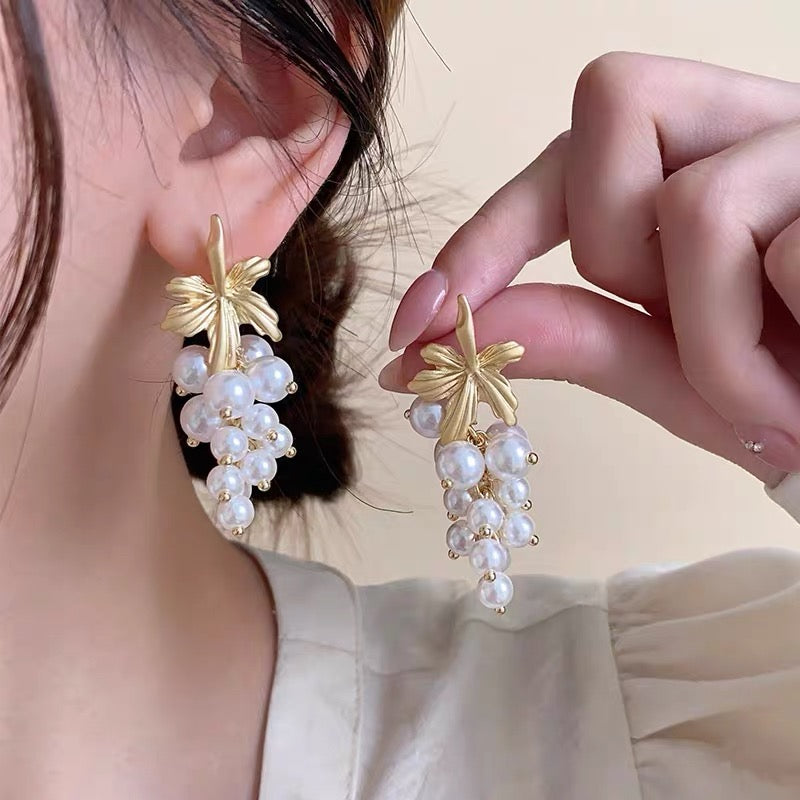 Floral French Grape Cluster Earrings
