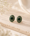 Vintage Emerald Oval Diamond Stud Earrings