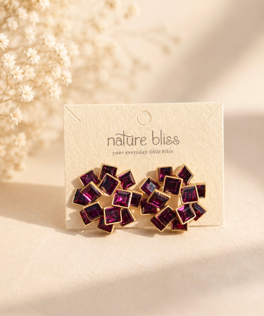 Champagne/ Ruby Floral Earrings