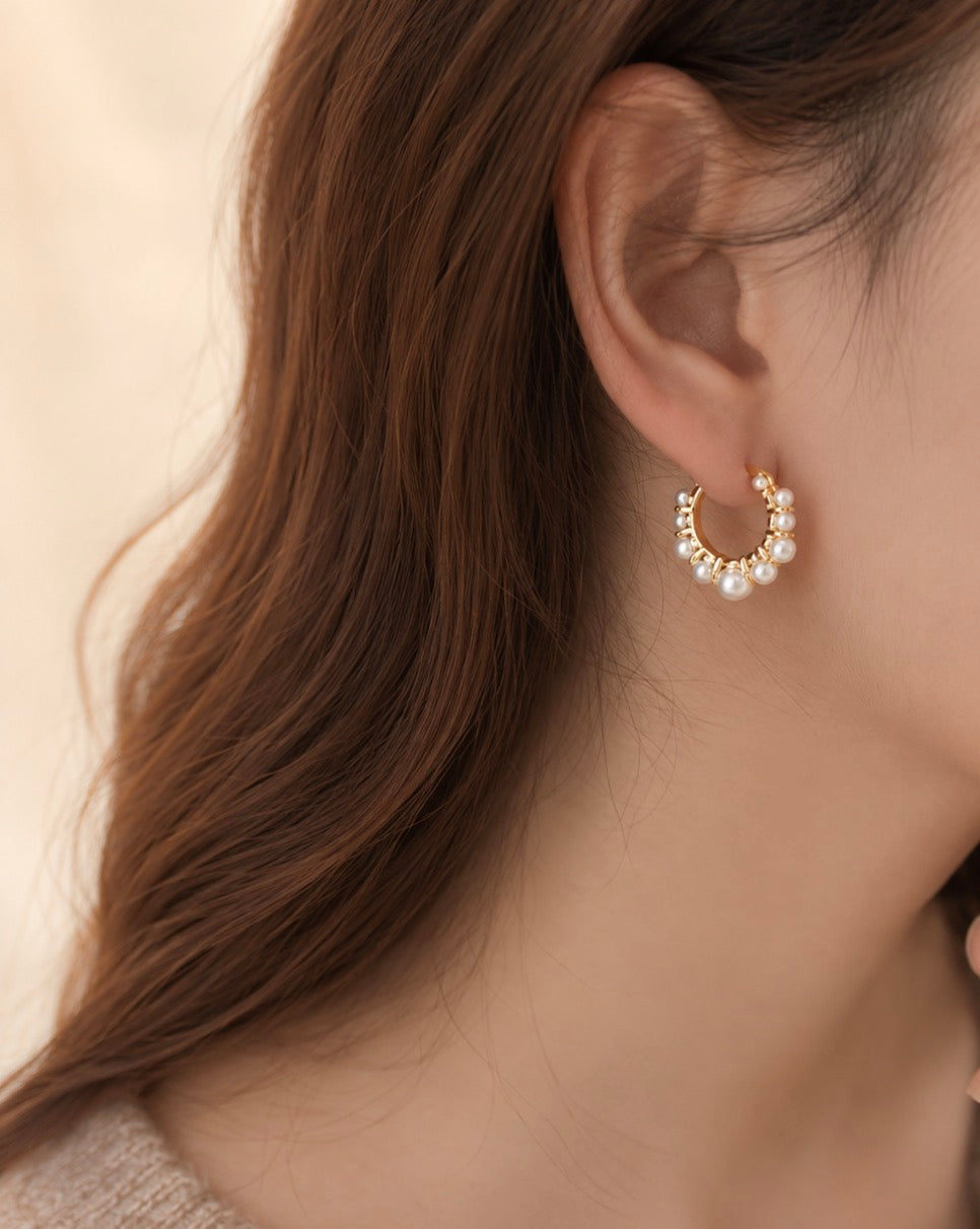 Pearl Halo Hoop Earrings