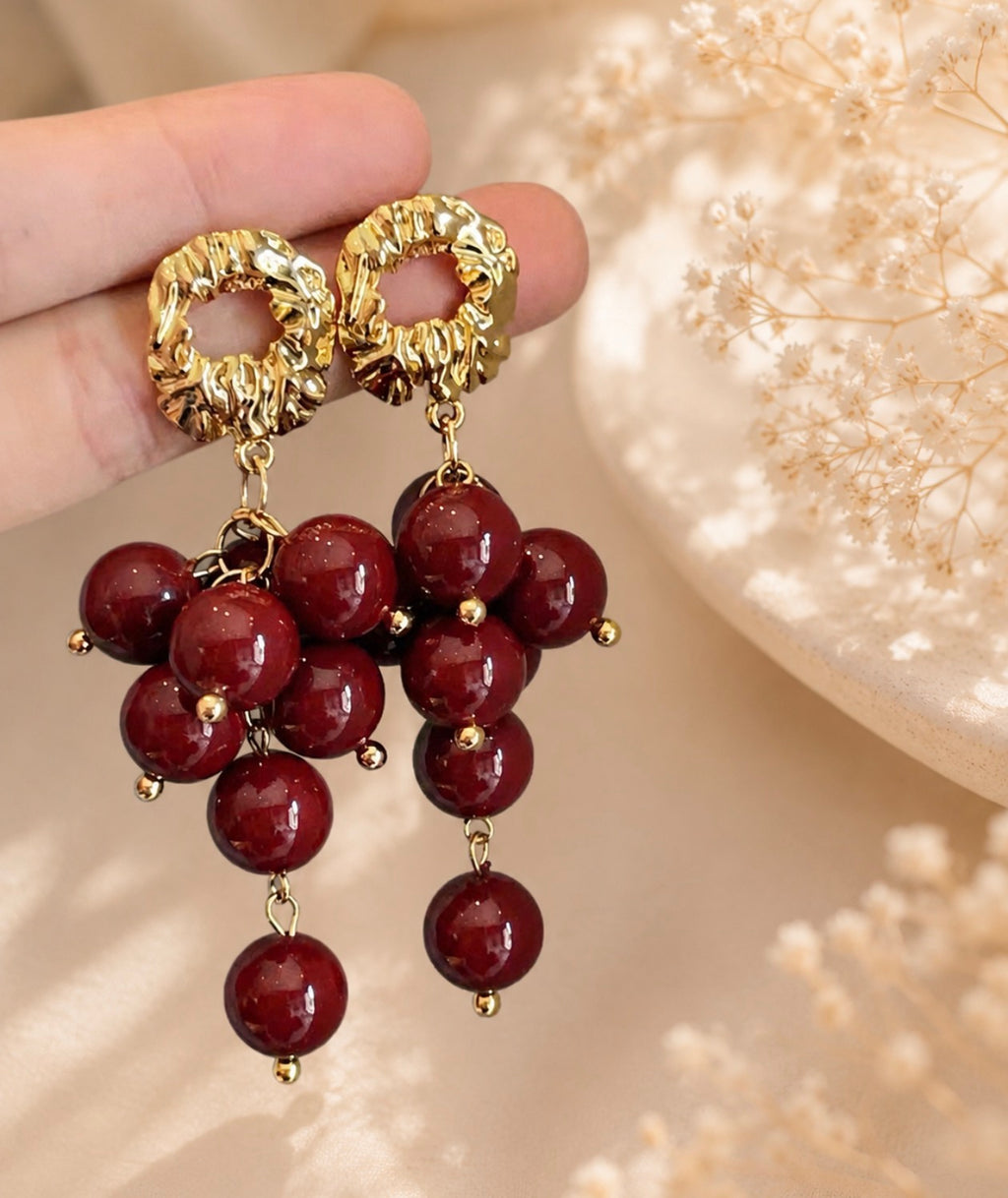 Brownie Wine Grape Beaded Earrings
