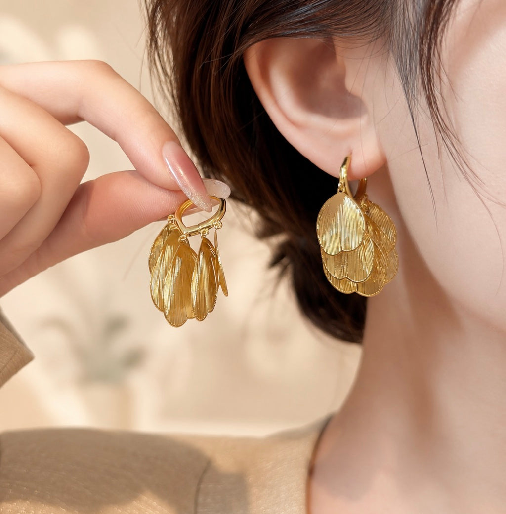 Golden Ripple Disc Earrings