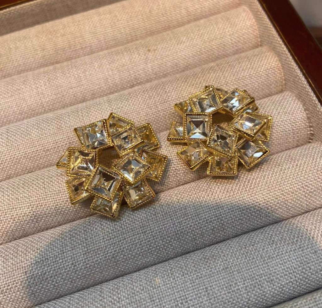 Champagne/ Ruby Floral Earrings