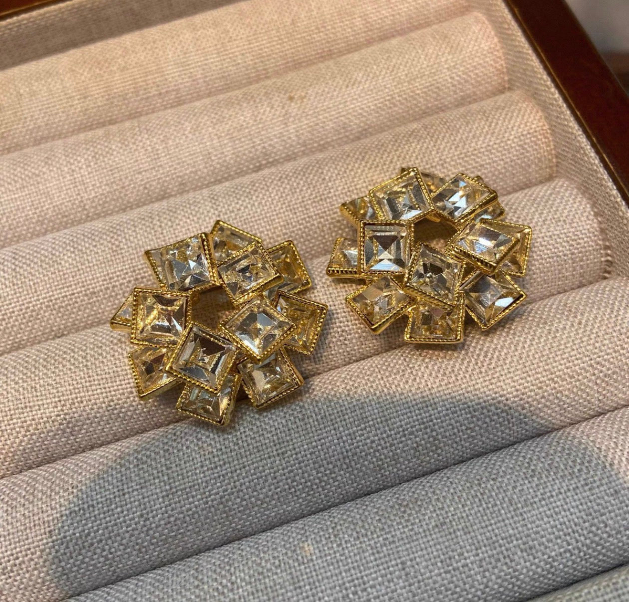 Champagne/ Ruby Floral Earrings
