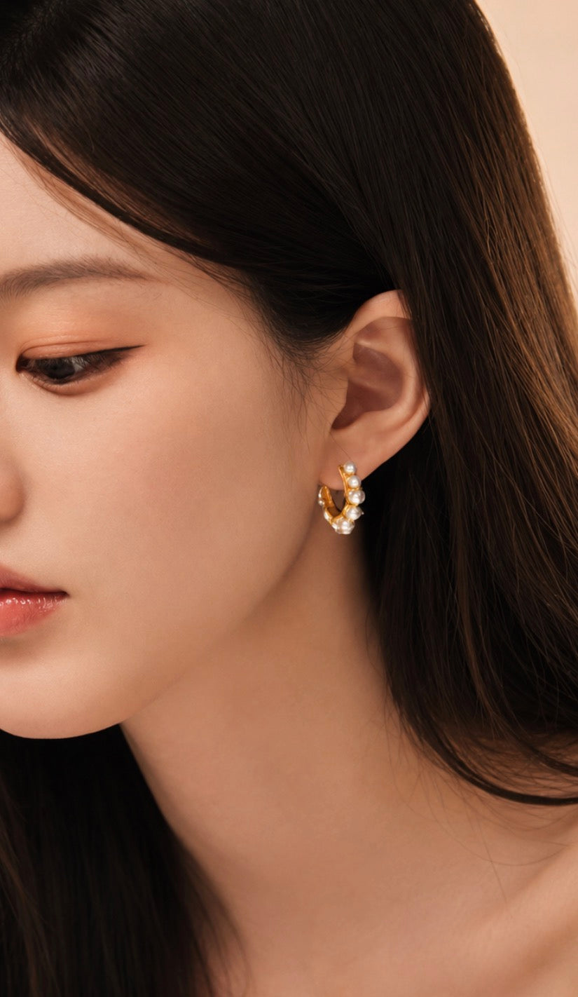 Pearl Halo Hoop Earrings