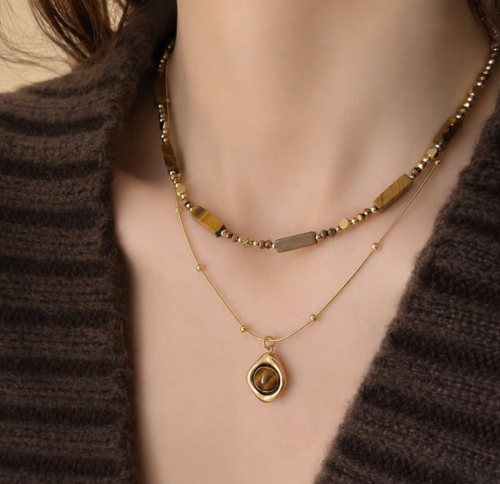 Double Layer Golden Earth Charm Necklace