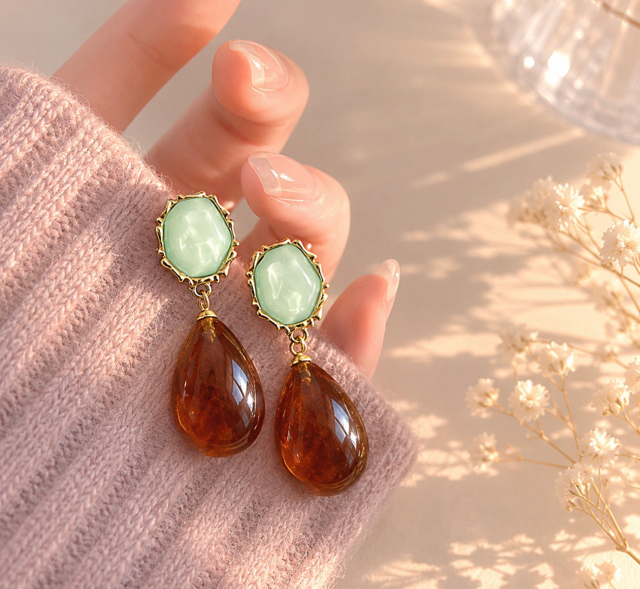 Amber Glow Drop Earrings
