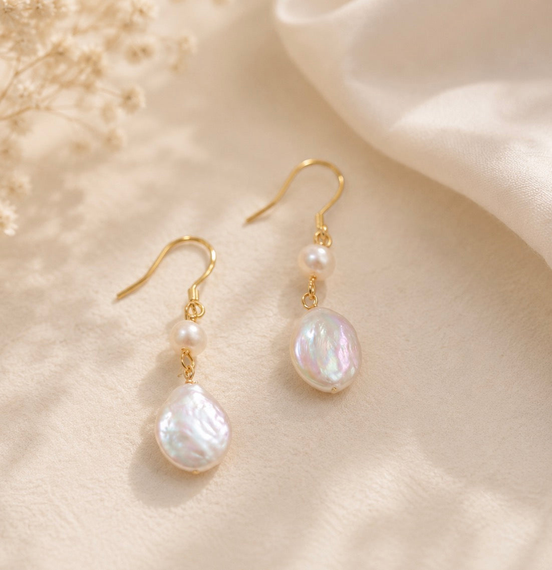 Golden Pearl Cascade Earrings