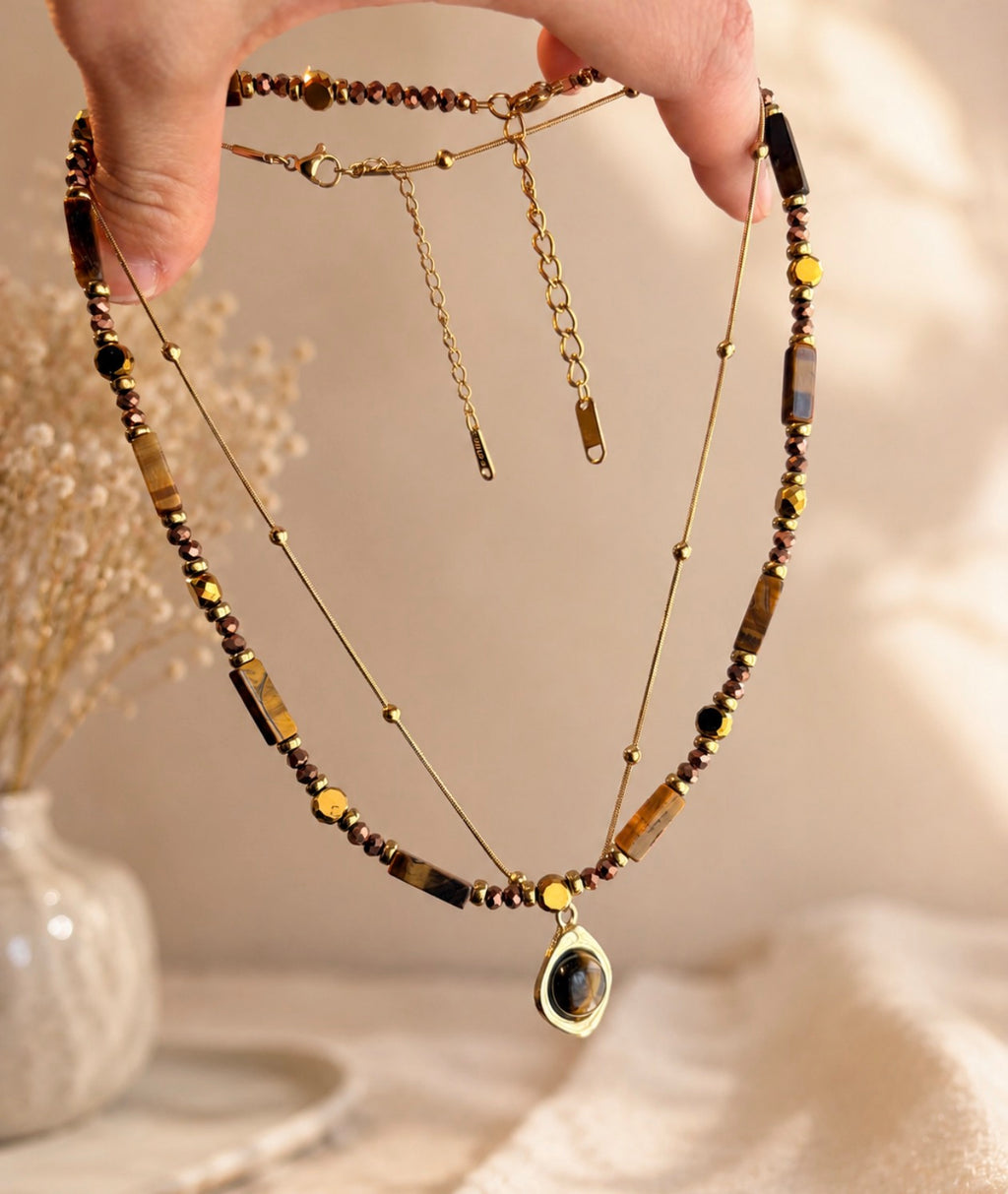 Double Layer Golden Earth Charm Necklace