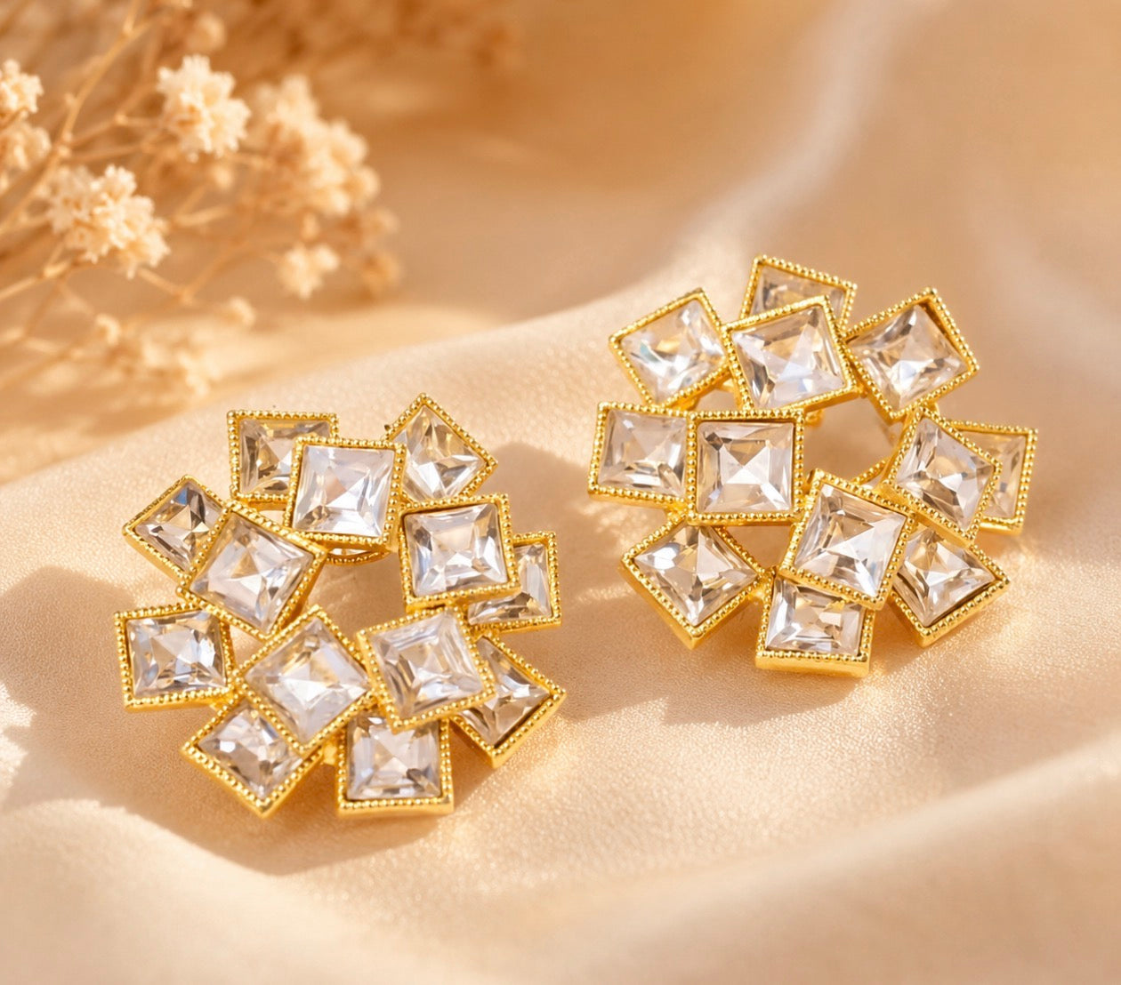 Champagne/ Ruby Floral Earrings