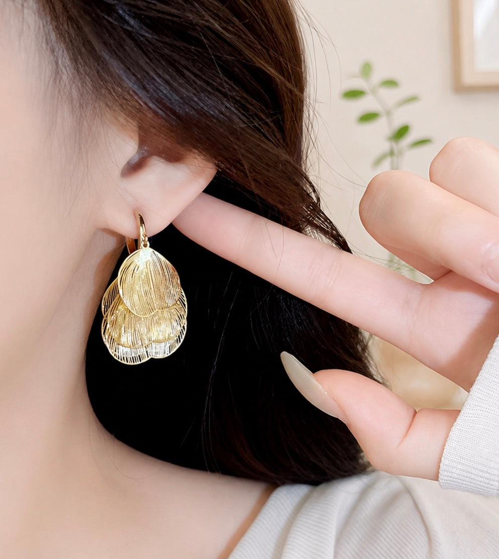 Golden Ripple Disc Earrings