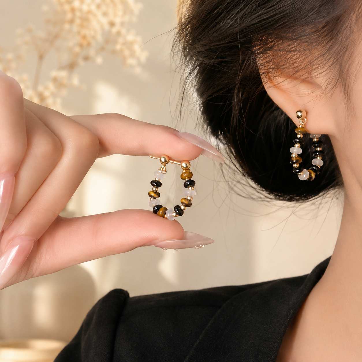 Monochrome Beaded Hoop Earrings